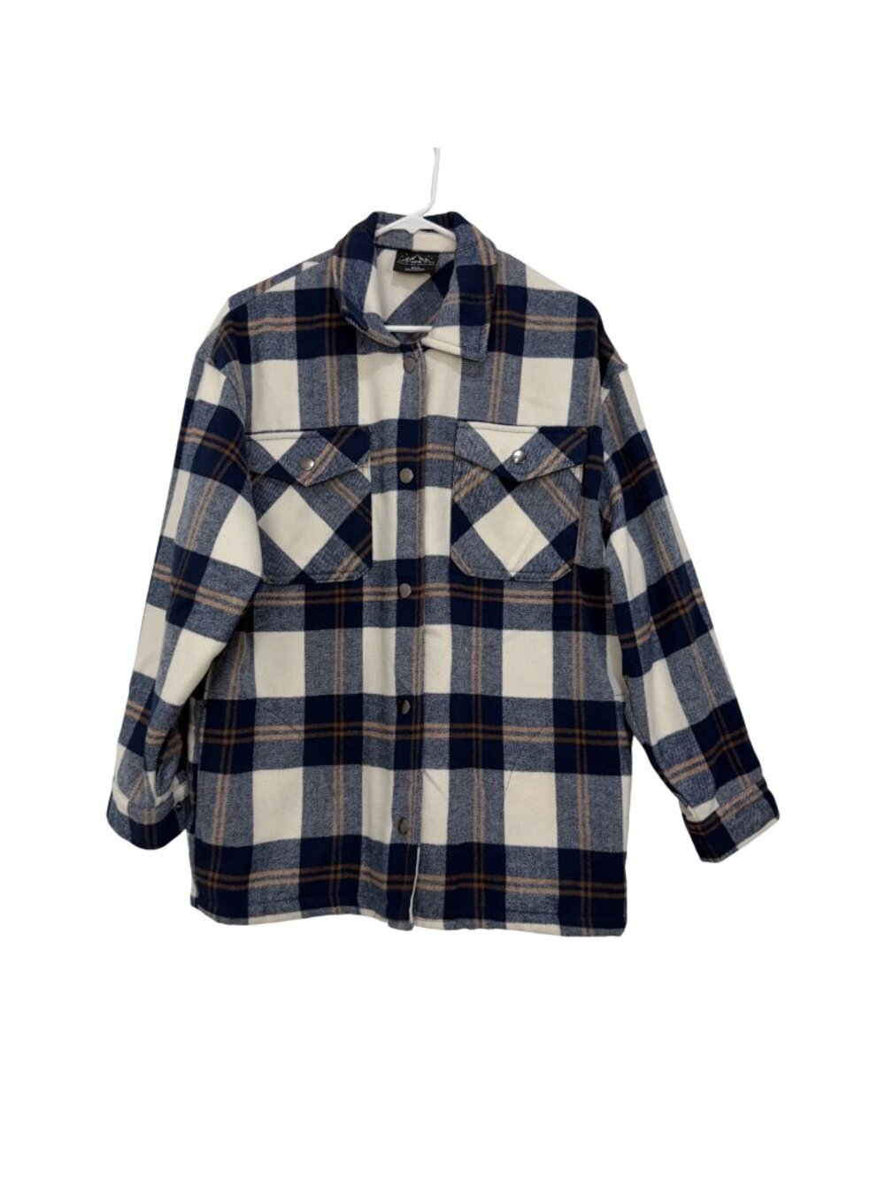 HFX Blue & White Plaid Button-Up Flannel Shirt Jacket Snap Pockets Size Small